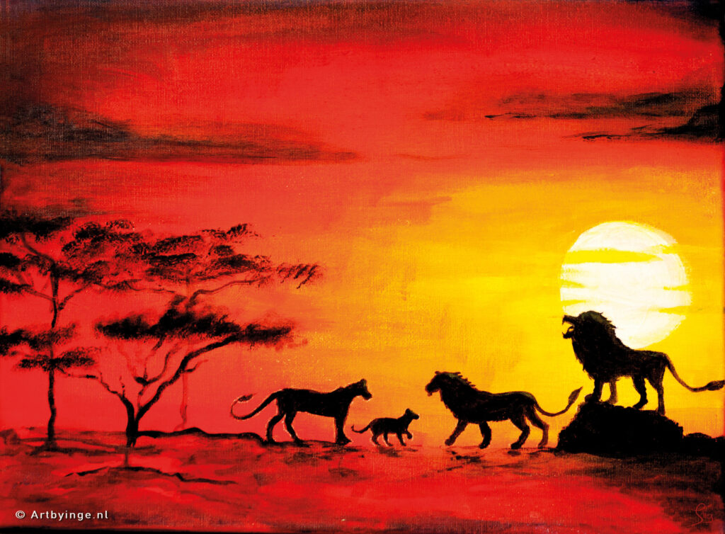 Artbyinge; Kunst; Creative; Acryl; Art; Expositie; Africa; Animals; Lions; Cub; Family